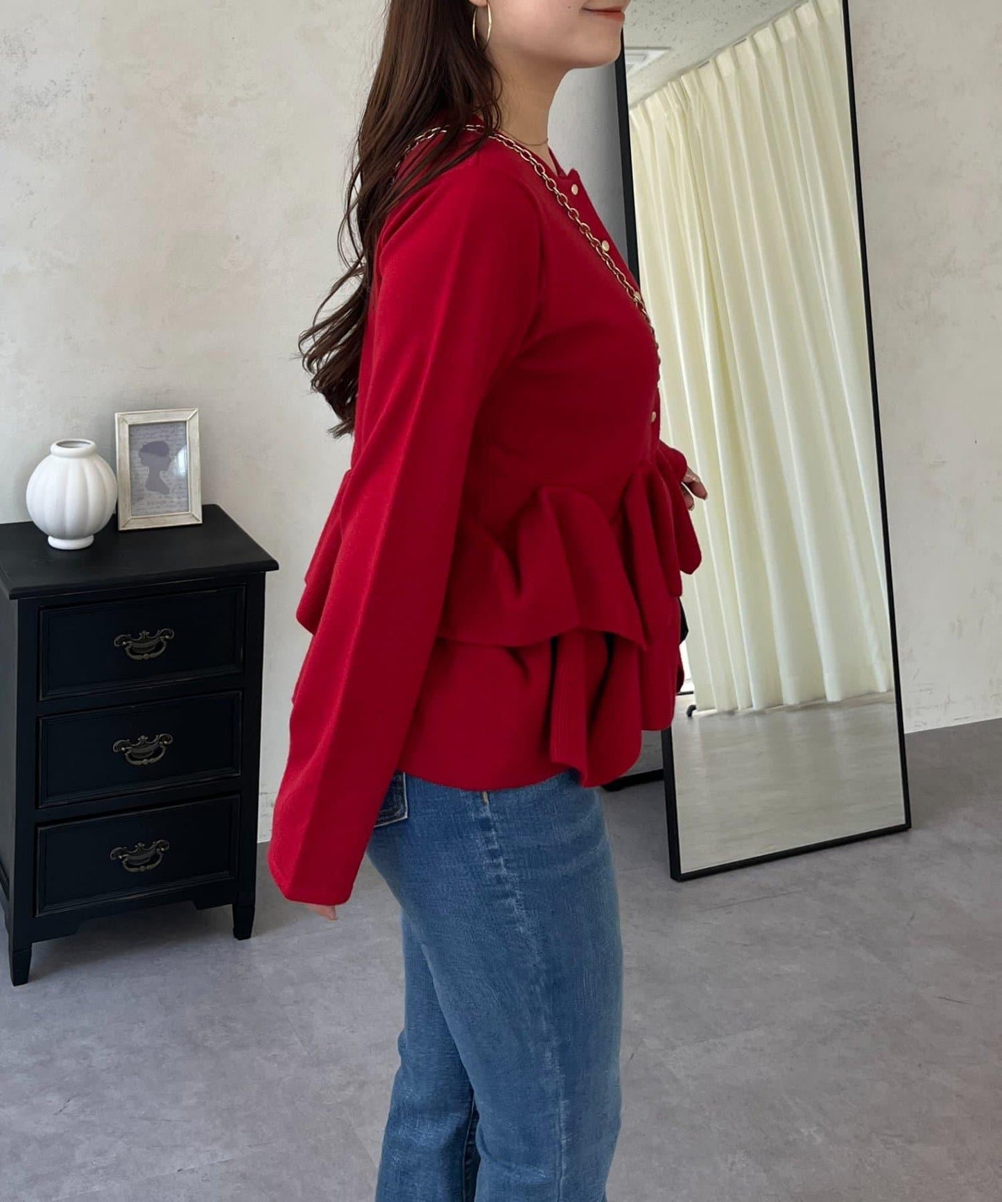 下襬荷葉邊針織開衫