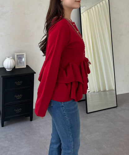 下襬荷葉邊針織開衫