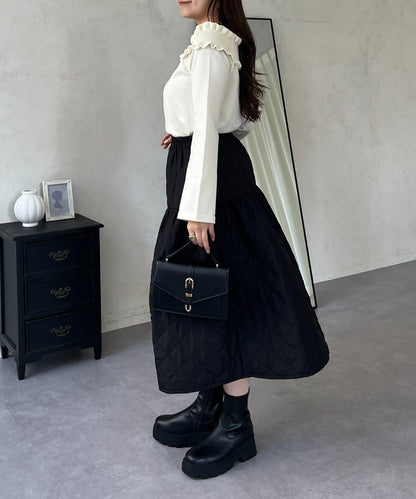 褶皺荷葉邊一字肩針織衫