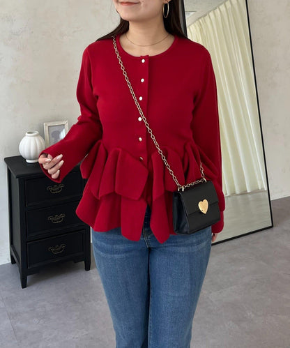 下襬荷葉邊針織開衫