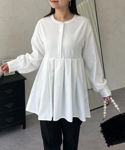 珍珠紐扣褶皺百褶荷葉邊上衣