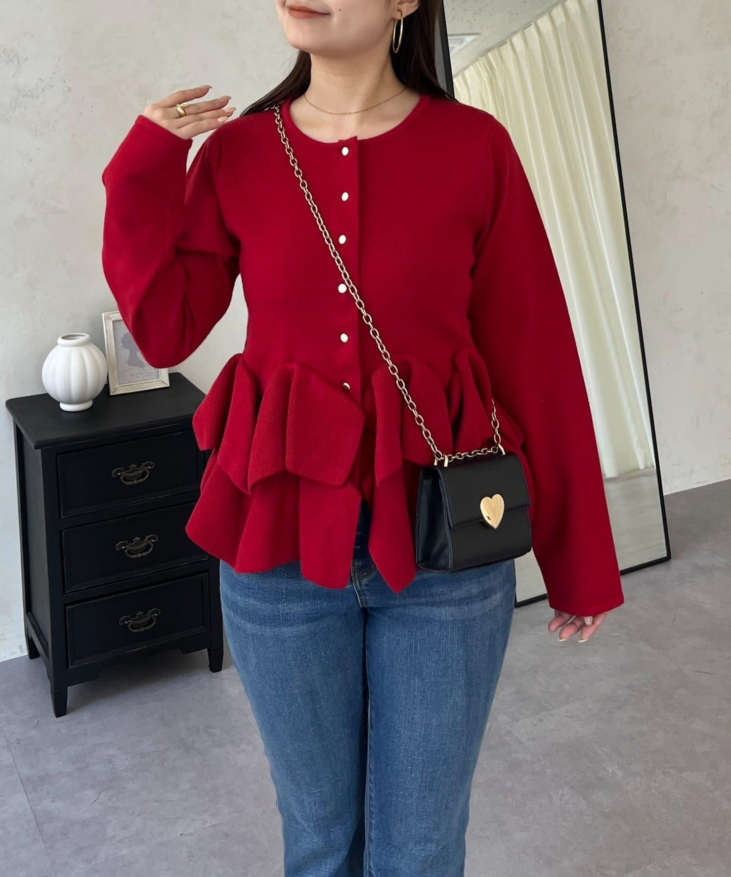 下襬荷葉邊針織開衫