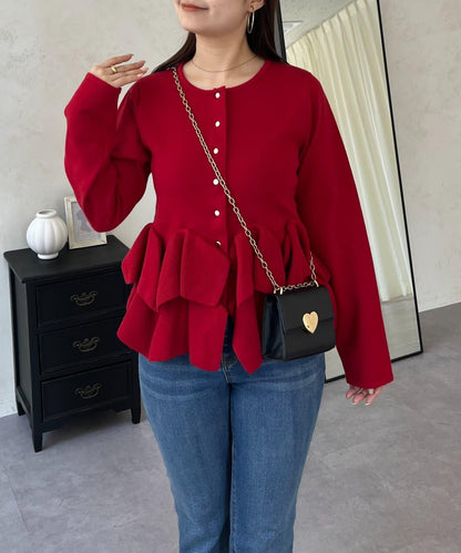 下襬荷葉邊針織開衫