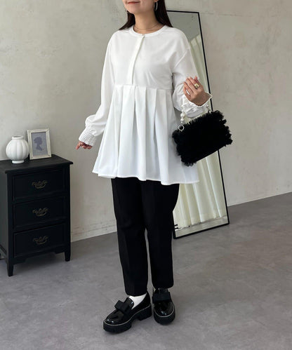 珍珠紐扣褶皺百褶荷葉邊上衣