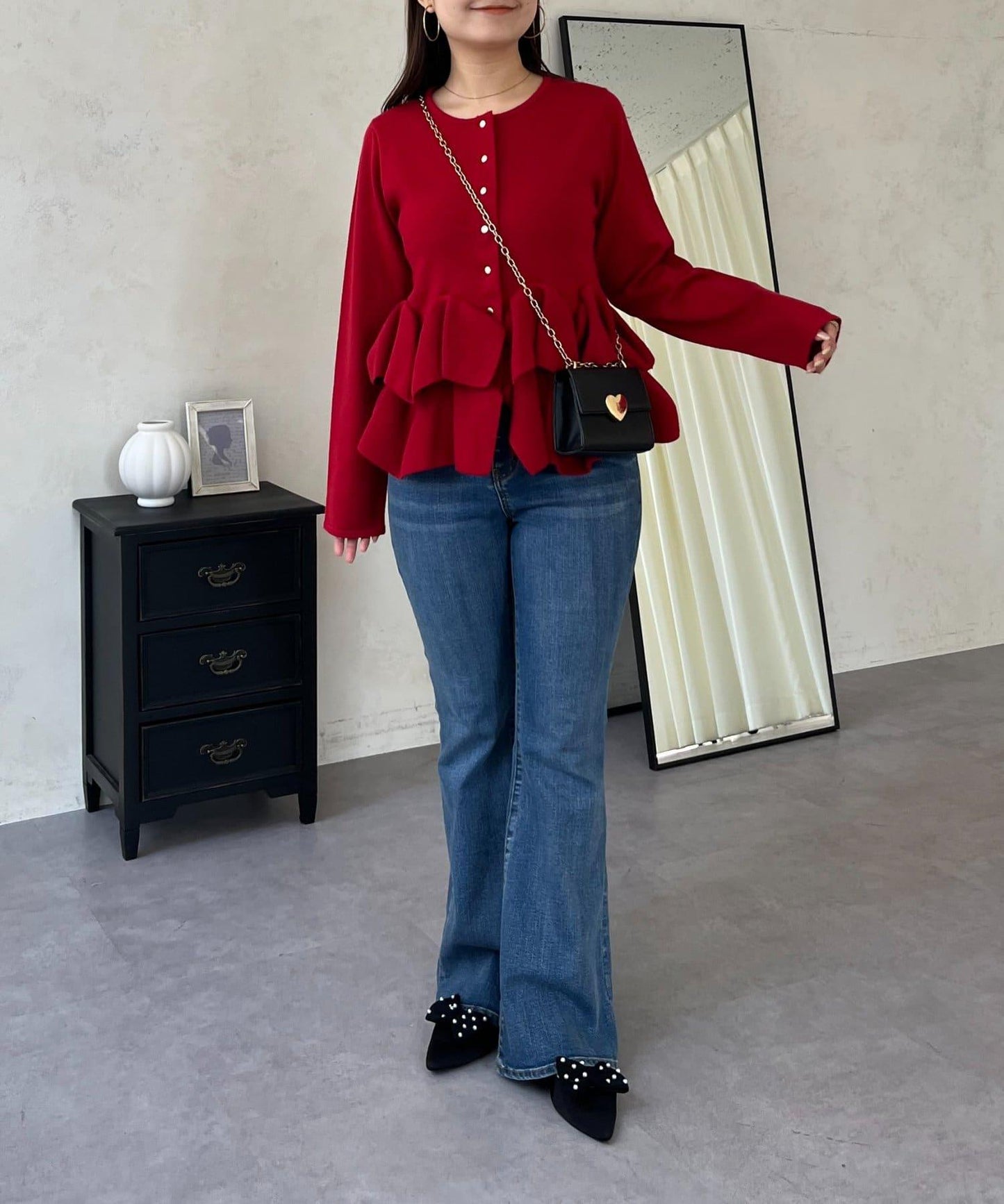 下襬荷葉邊針織開衫