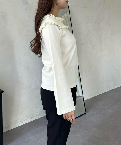 褶皺荷葉邊一字肩針織衫