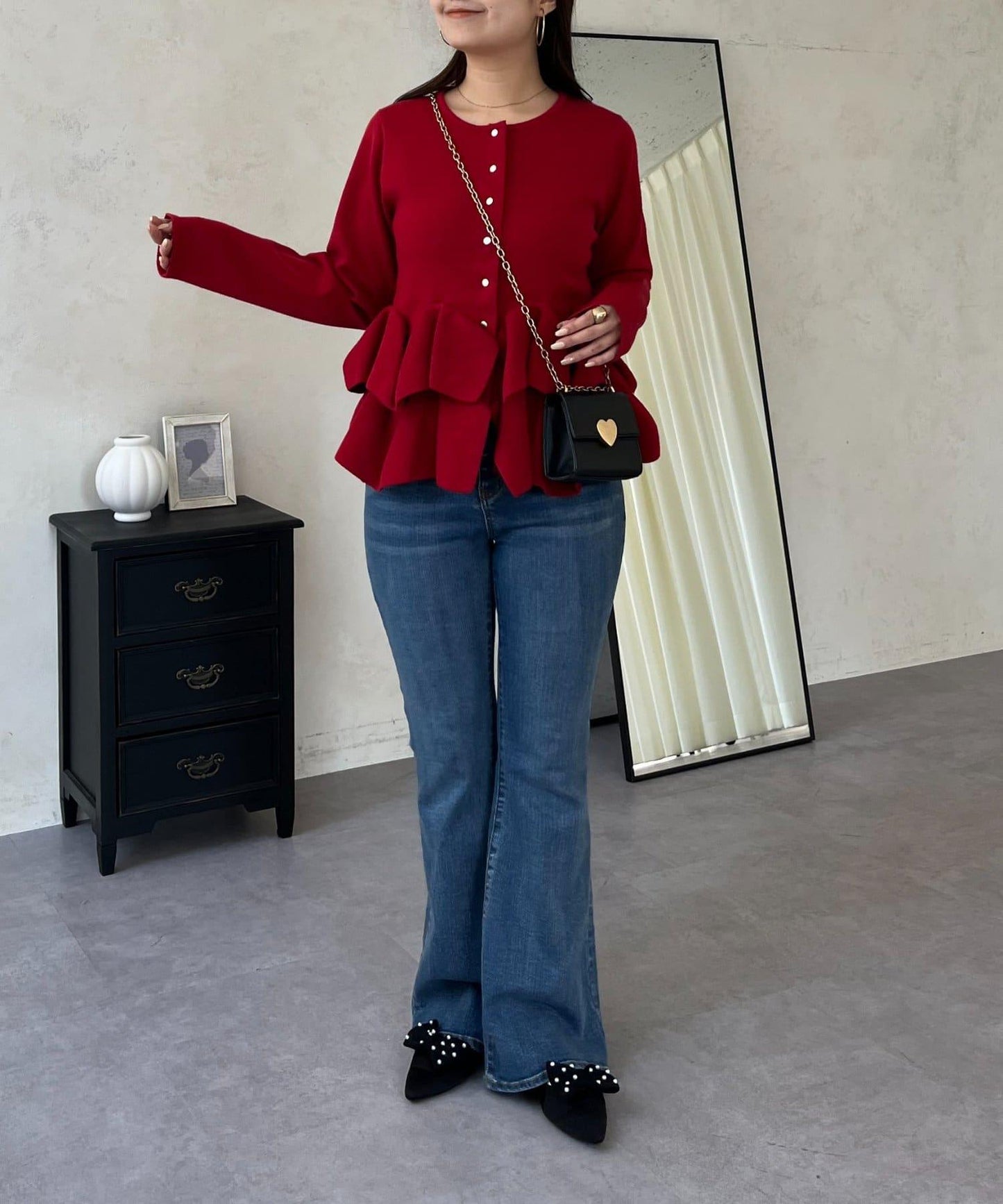 下襬荷葉邊針織開衫