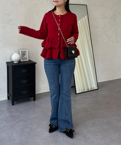 下襬荷葉邊針織開衫