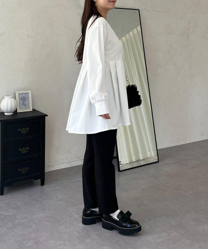 珍珠紐扣褶皺百褶荷葉邊上衣