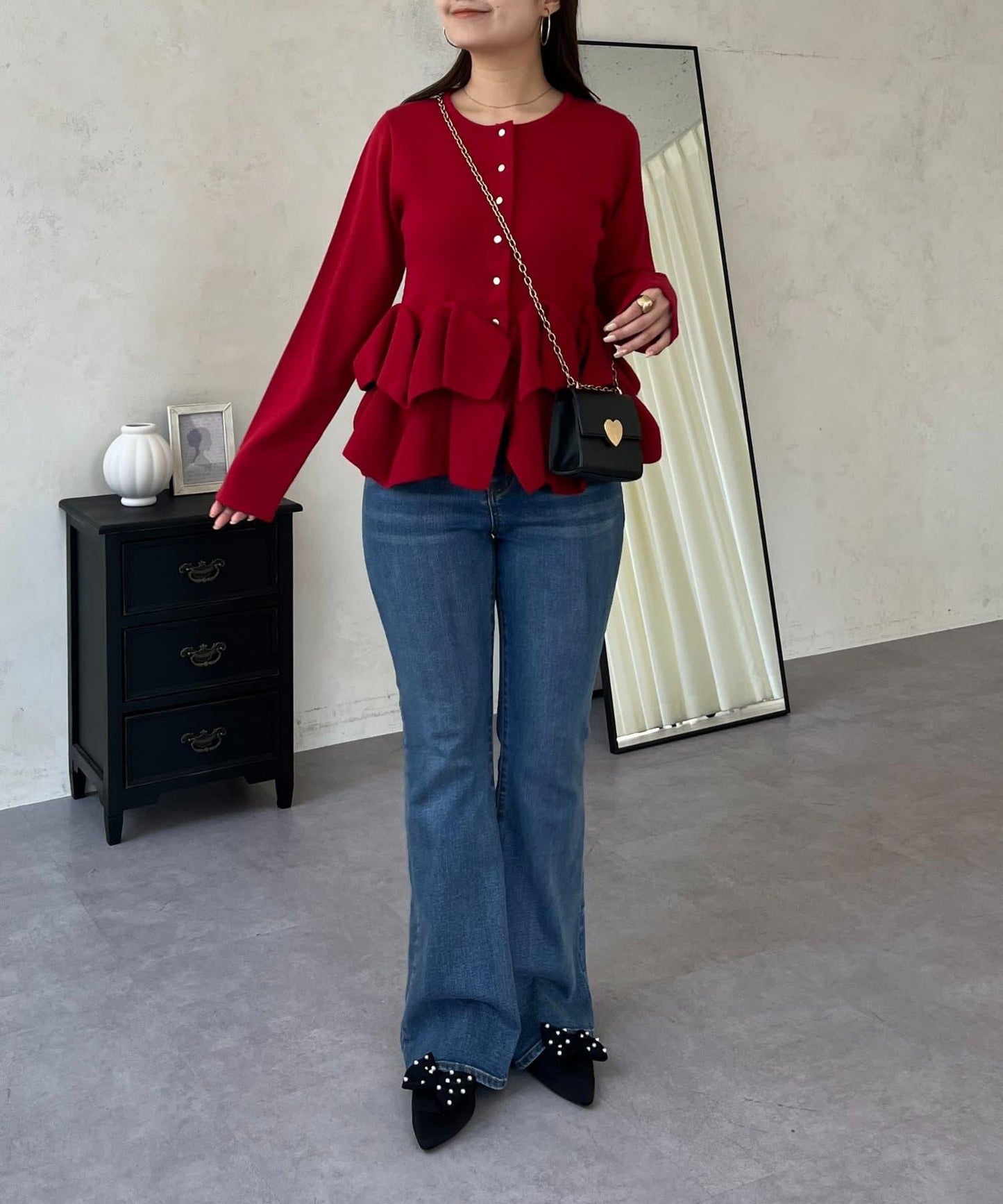 下襬荷葉邊針織開衫