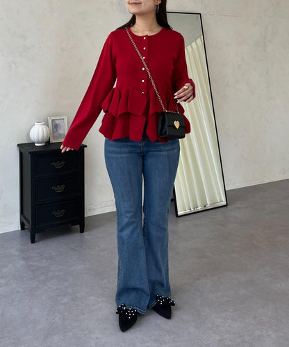 下襬荷葉邊針織開衫