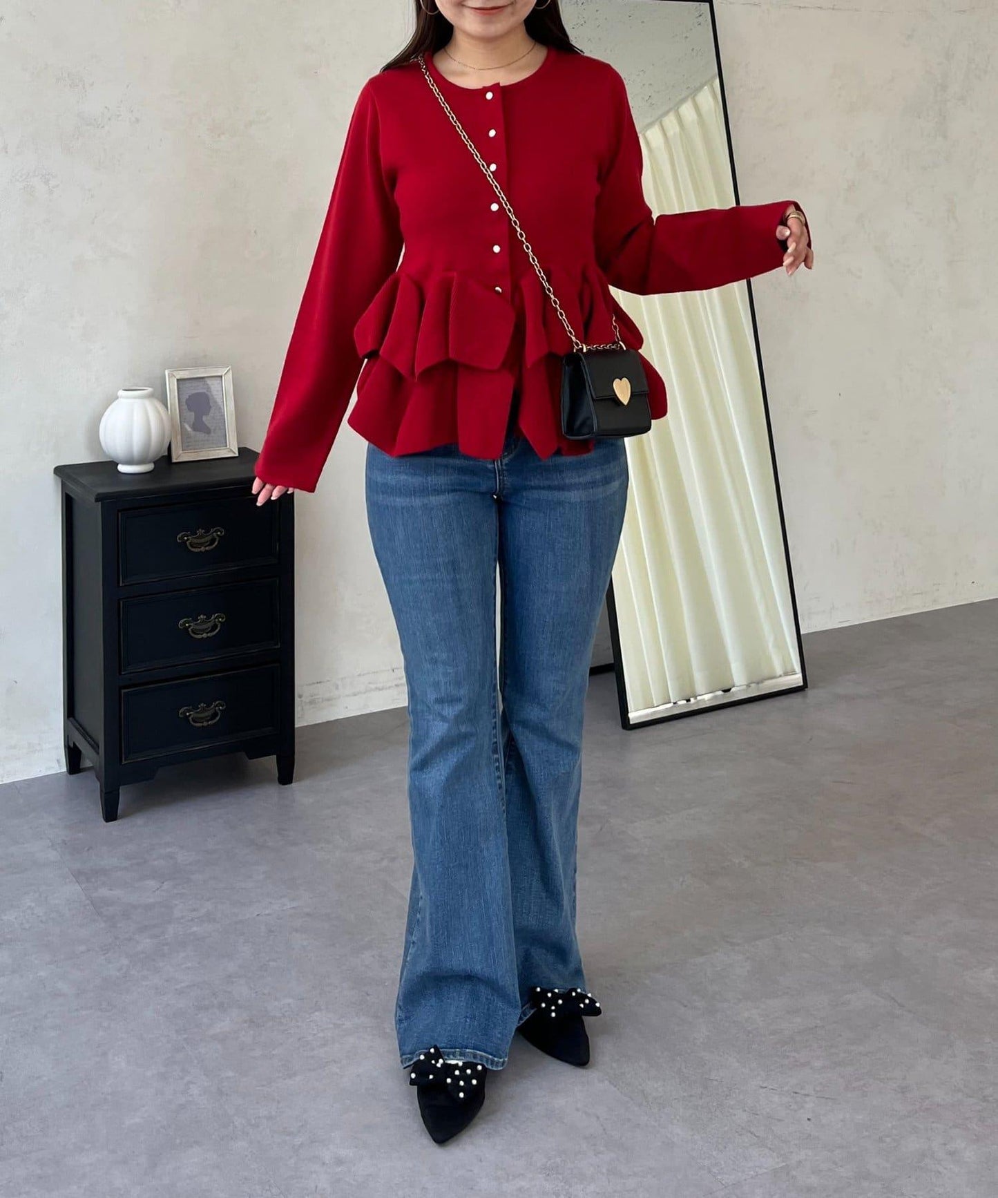 下襬荷葉邊針織開衫