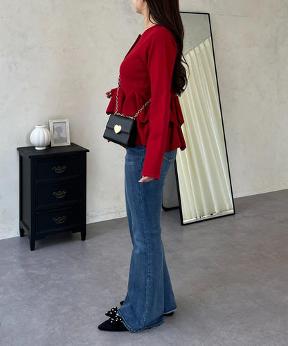 下襬荷葉邊針織開衫