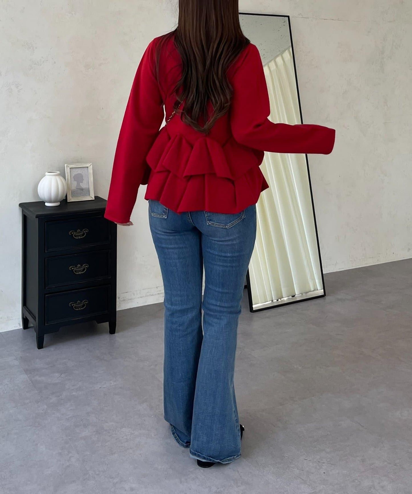 下襬荷葉邊針織開衫