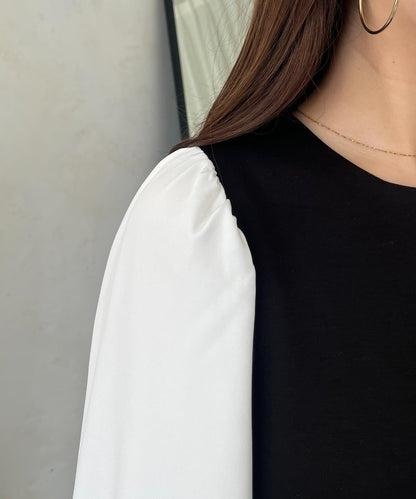 珍珠紐扣拼接荷葉邊上衣