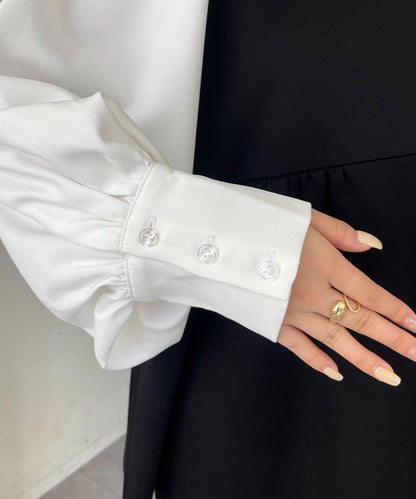 珍珠紐扣拼接荷葉邊上衣