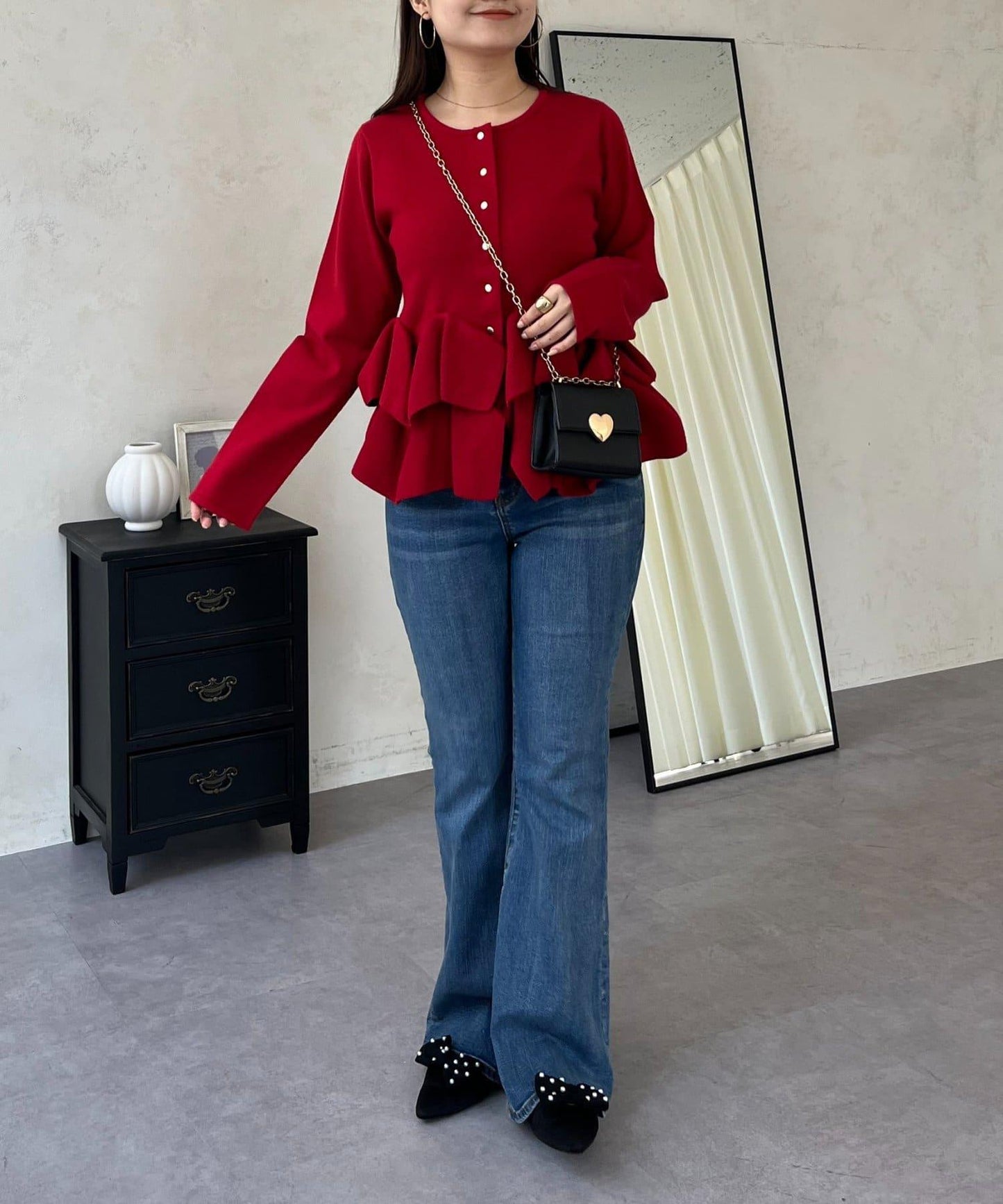 下襬荷葉邊針織開衫