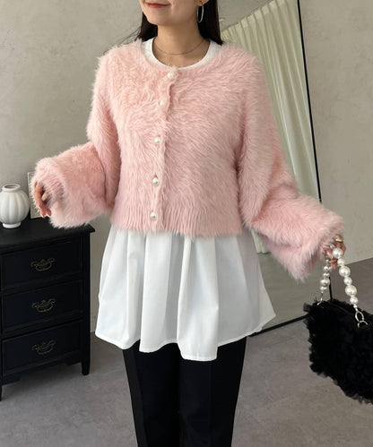 珍珠紐扣褶皺百褶荷葉邊上衣