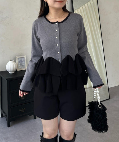 下襬荷葉邊針織開衫