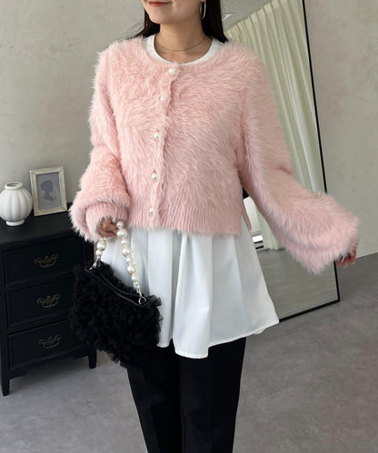 珍珠紐扣褶皺百褶荷葉邊上衣