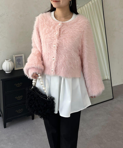 珍珠紐扣褶皺百褶荷葉邊上衣