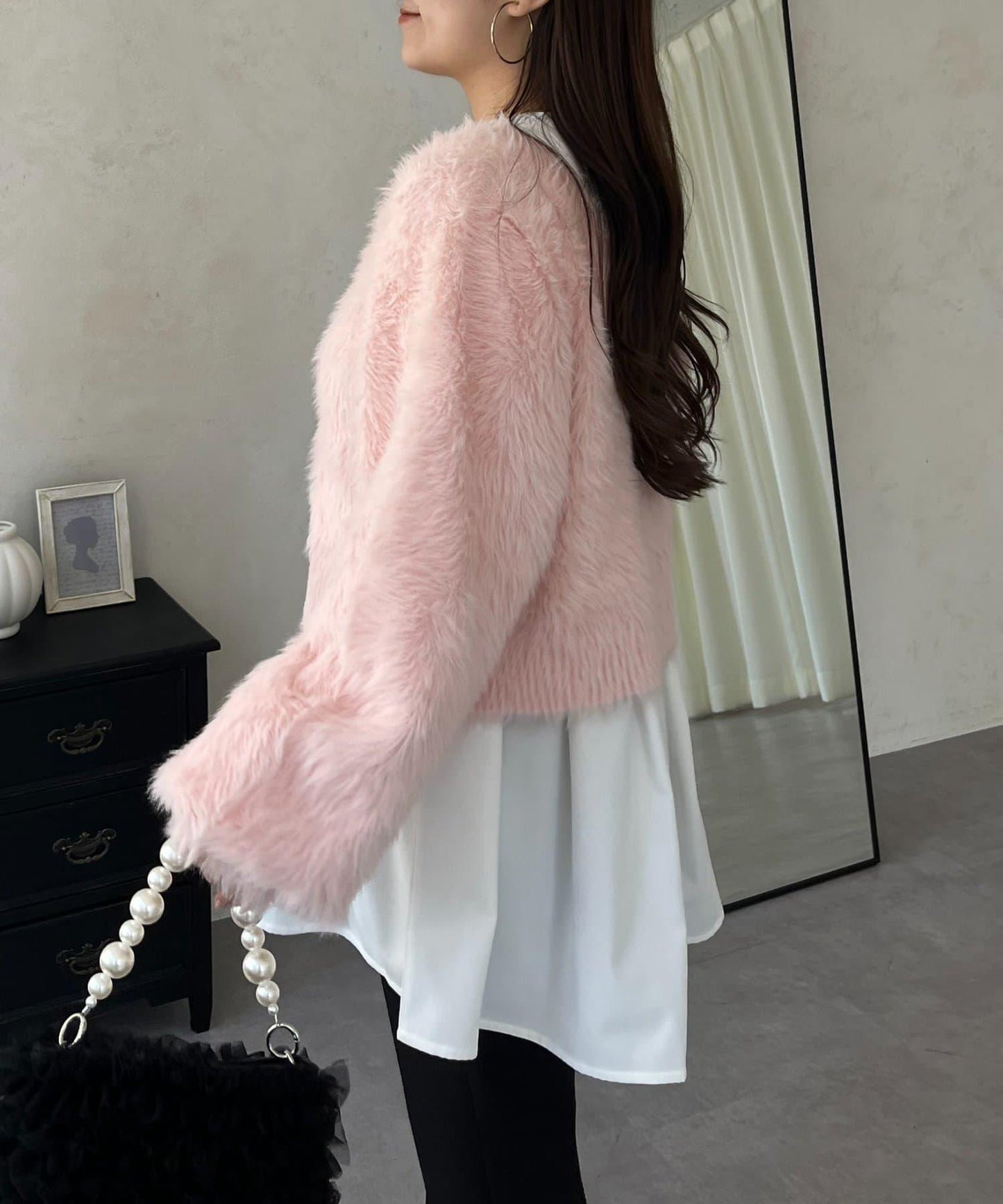 珍珠紐扣褶皺百褶荷葉邊上衣