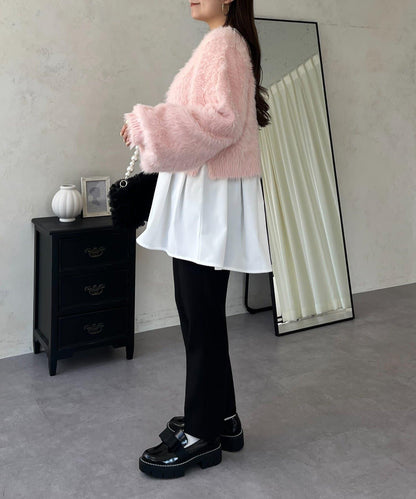 珍珠紐扣褶皺百褶荷葉邊上衣