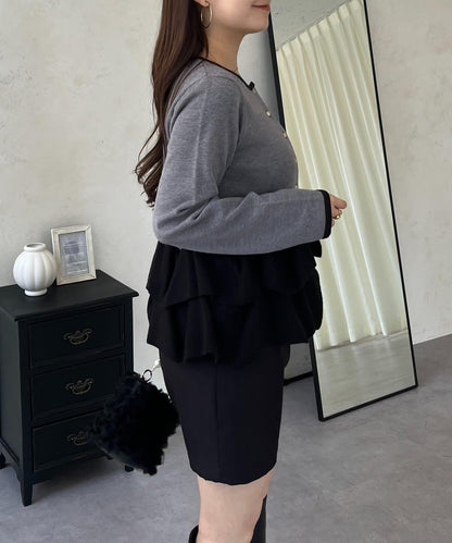 下襬荷葉邊針織開衫