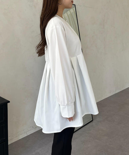 珍珠紐扣褶皺百褶荷葉邊上衣