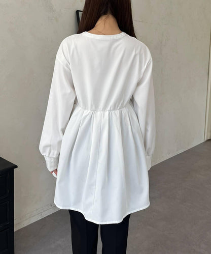 珍珠紐扣褶皺百褶荷葉邊上衣