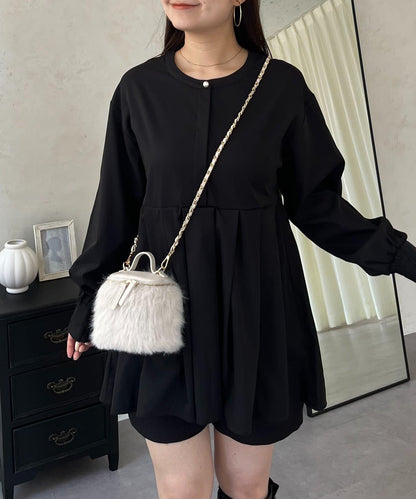 珍珠紐扣褶皺百褶荷葉邊上衣