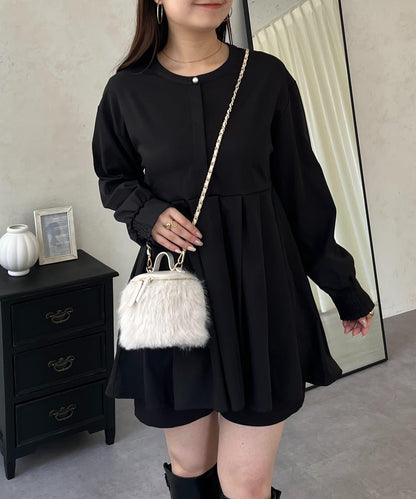 珍珠紐扣褶皺百褶荷葉邊上衣