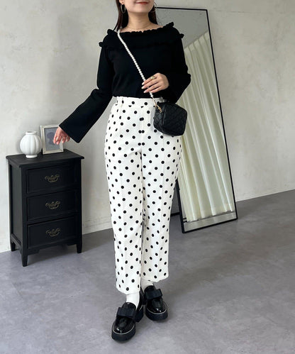 褶皺荷葉邊一字肩針織衫