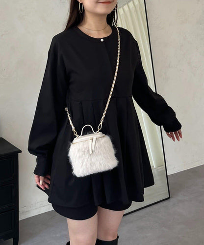 珍珠紐扣褶皺百褶荷葉邊上衣