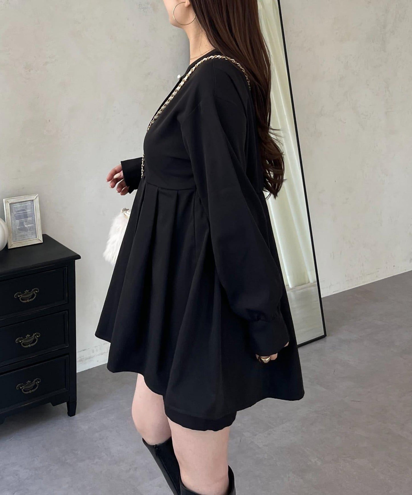 珍珠紐扣褶皺百褶荷葉邊上衣