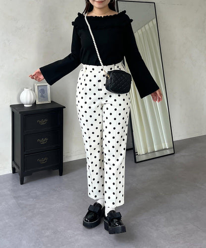 褶皺荷葉邊一字肩針織衫