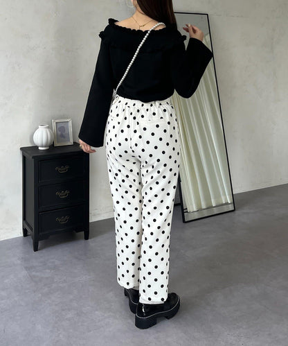 褶皺荷葉邊一字肩針織衫