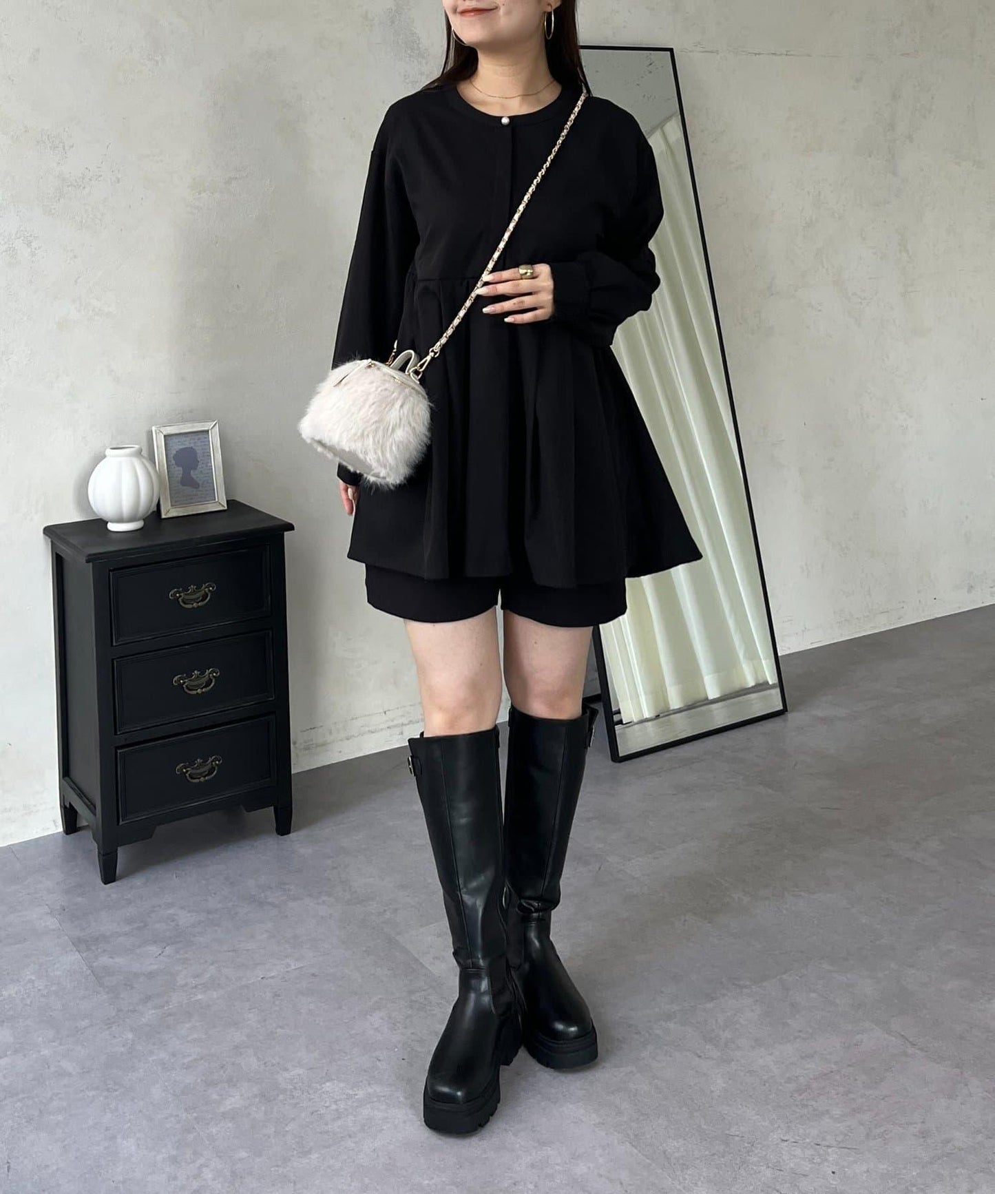 珍珠紐扣褶皺百褶荷葉邊上衣