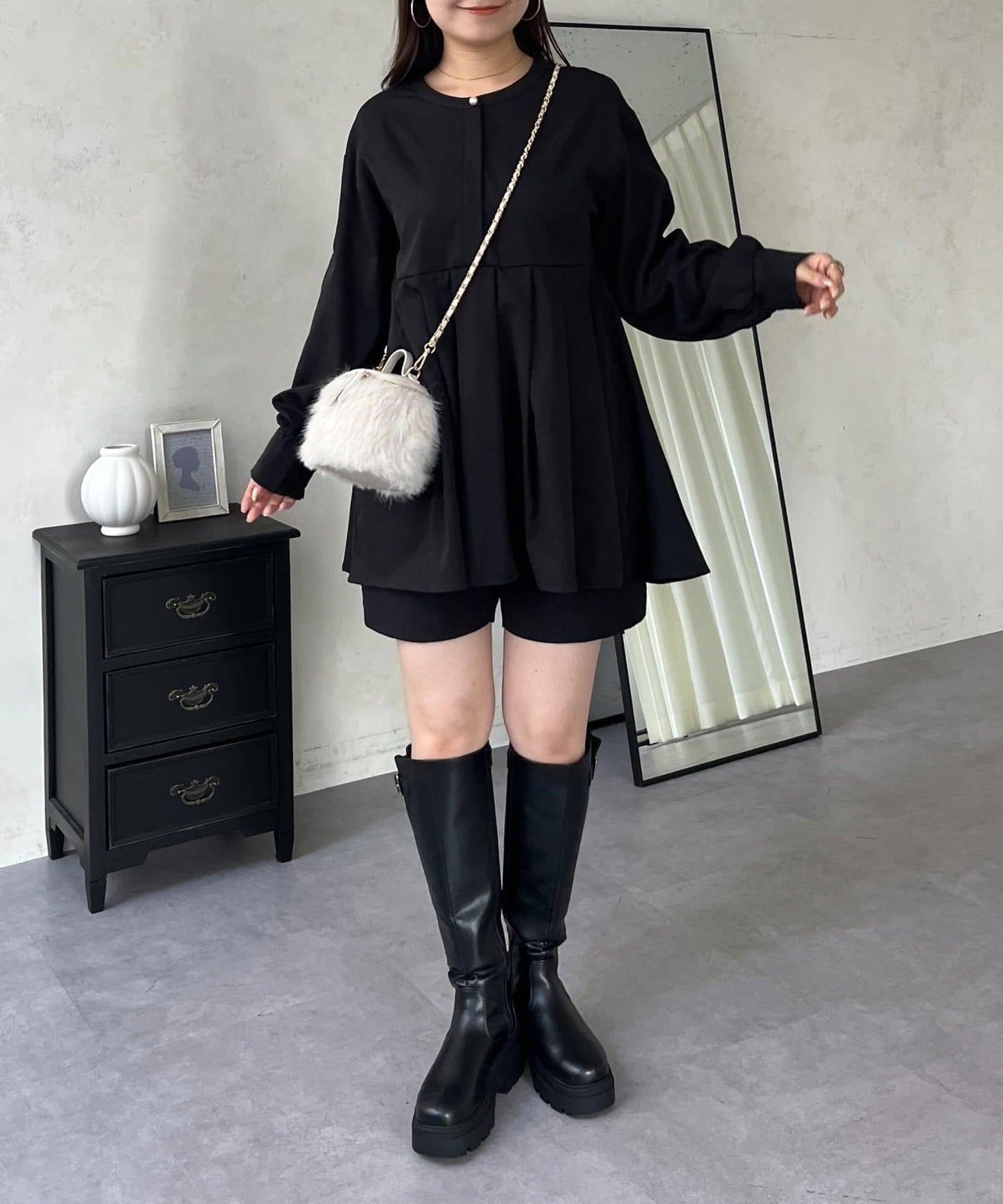 珍珠紐扣褶皺百褶荷葉邊上衣