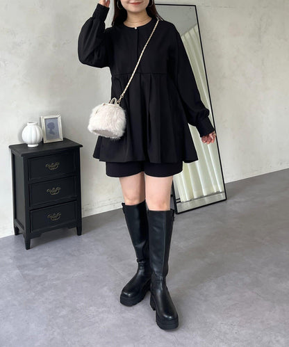 珍珠紐扣褶皺百褶荷葉邊上衣