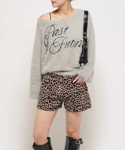 毛邊字母露肩針織衫