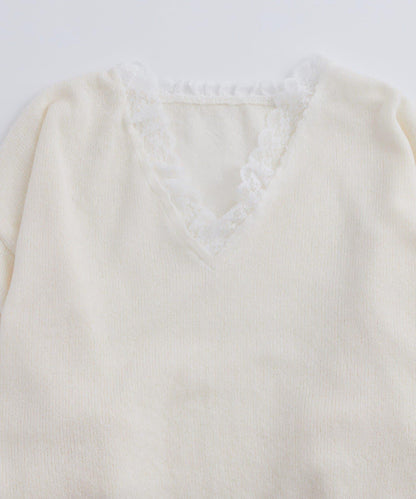 WHO'S WHO gallery 蕾絲V領 針織上衣