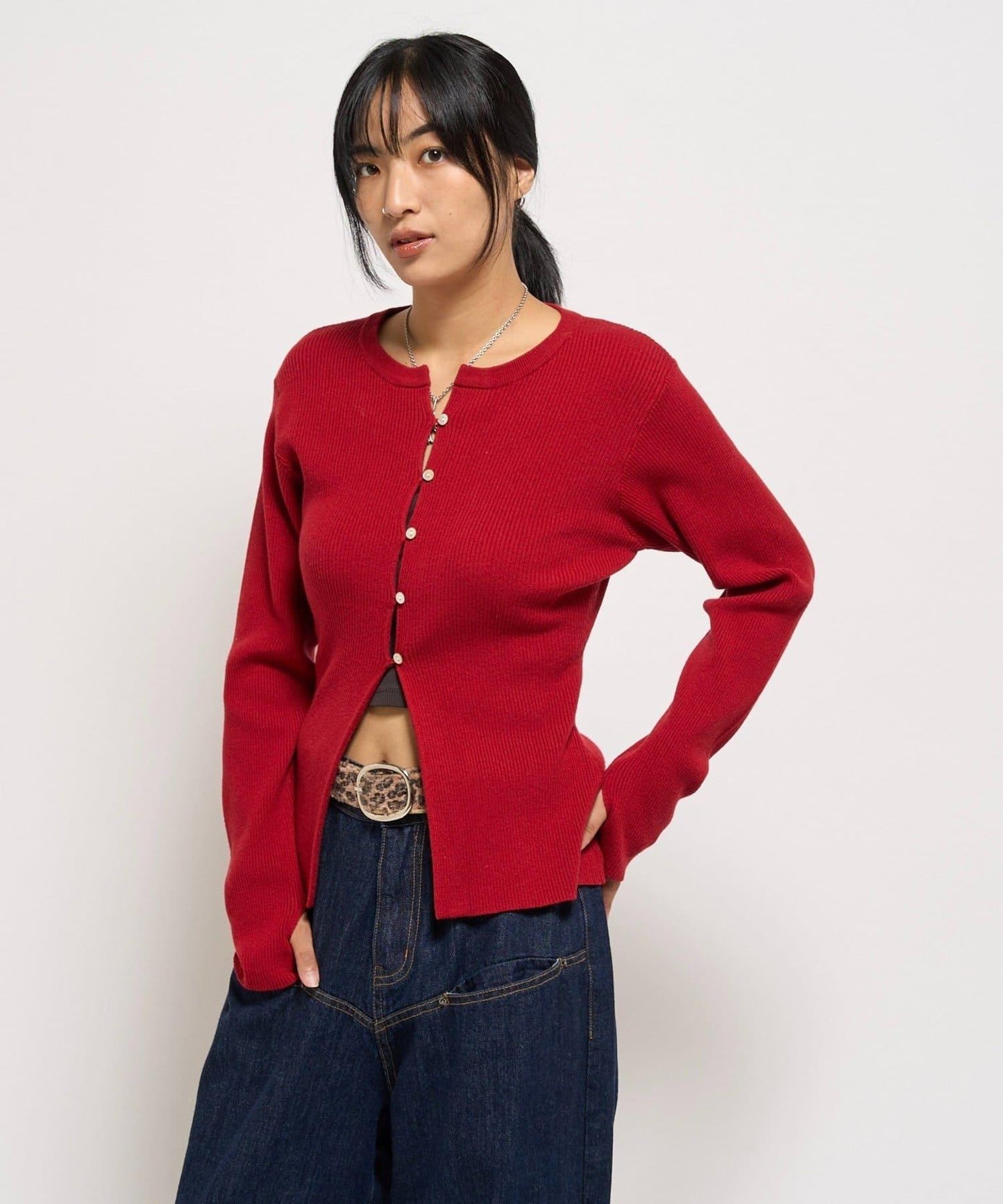 羅紋針織修身開衫