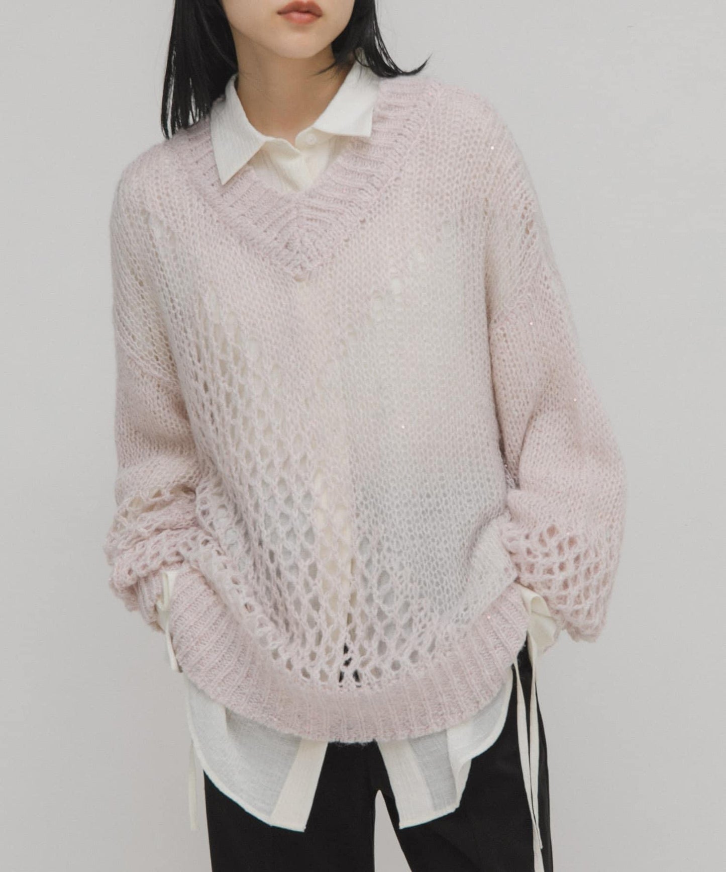 透視亮片針織衫