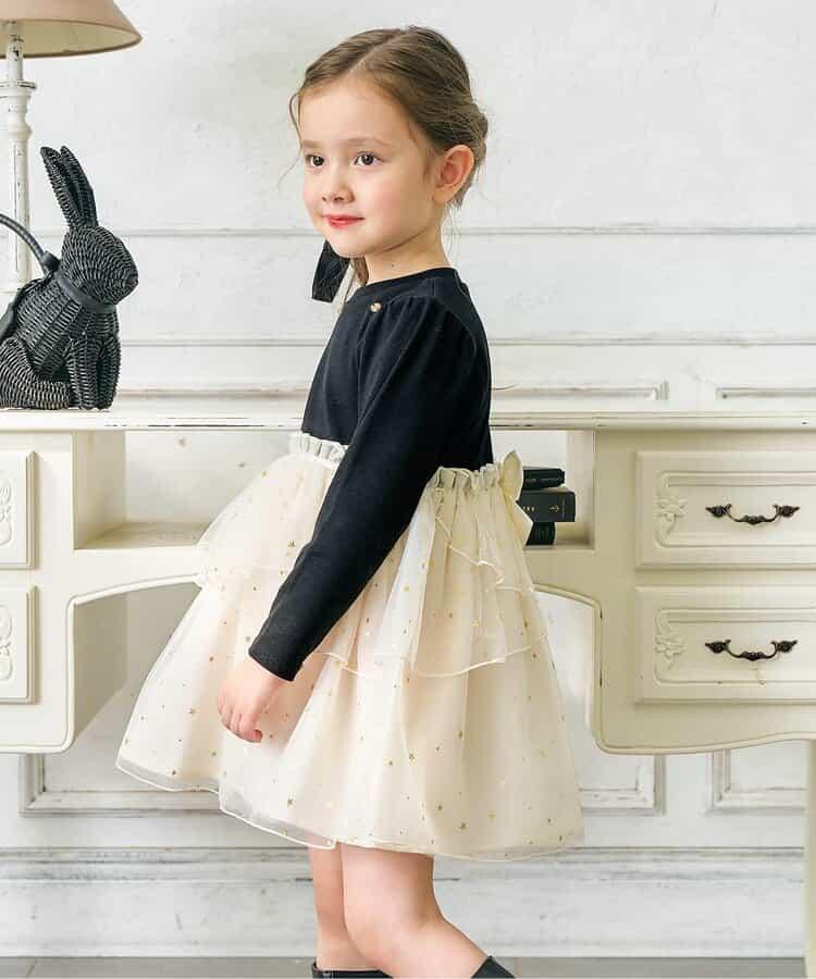 花瓣網紗蝴蝶結揹帶連衣裙