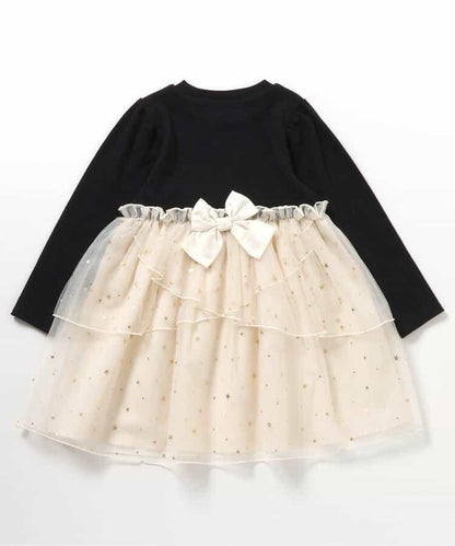 花瓣網紗蝴蝶結揹帶連衣裙