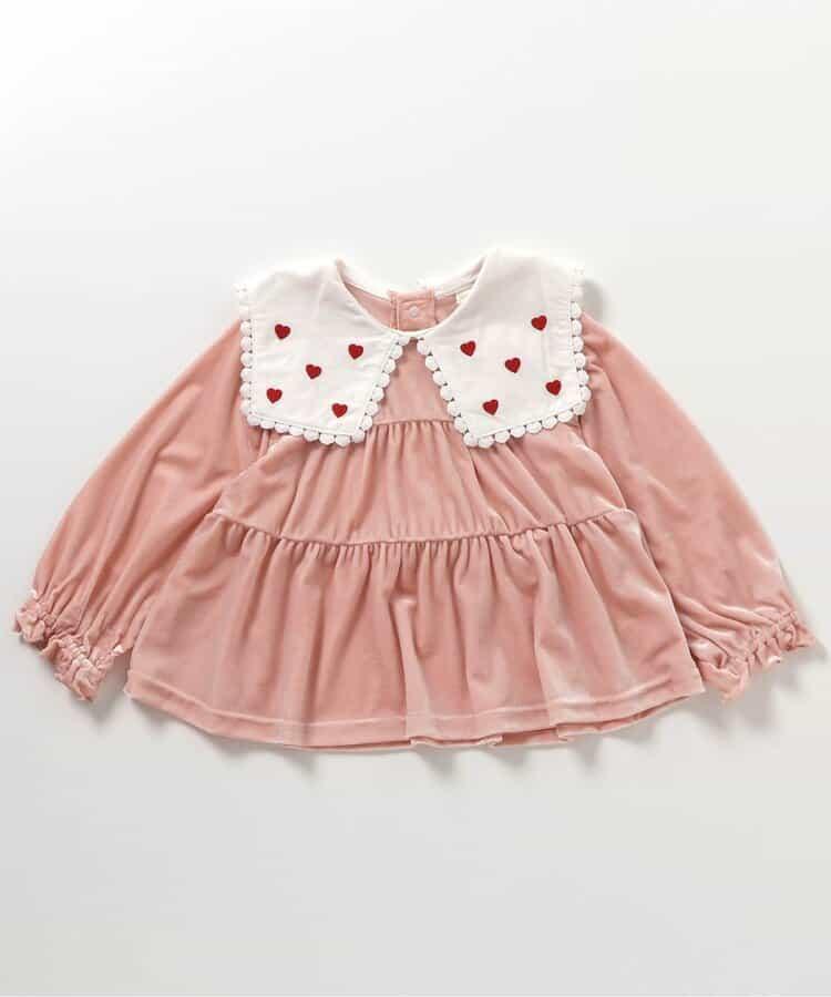 愛心領口刺繡層疊長款上衣