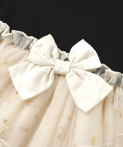 花瓣網紗蝴蝶結揹帶連衣裙