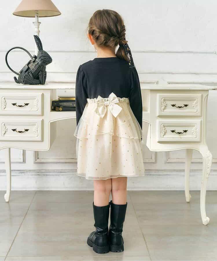 花瓣網紗蝴蝶結揹帶連衣裙