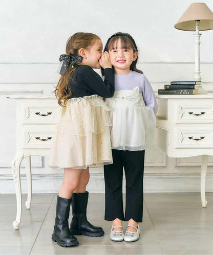 花瓣網紗蝴蝶結揹帶連衣裙